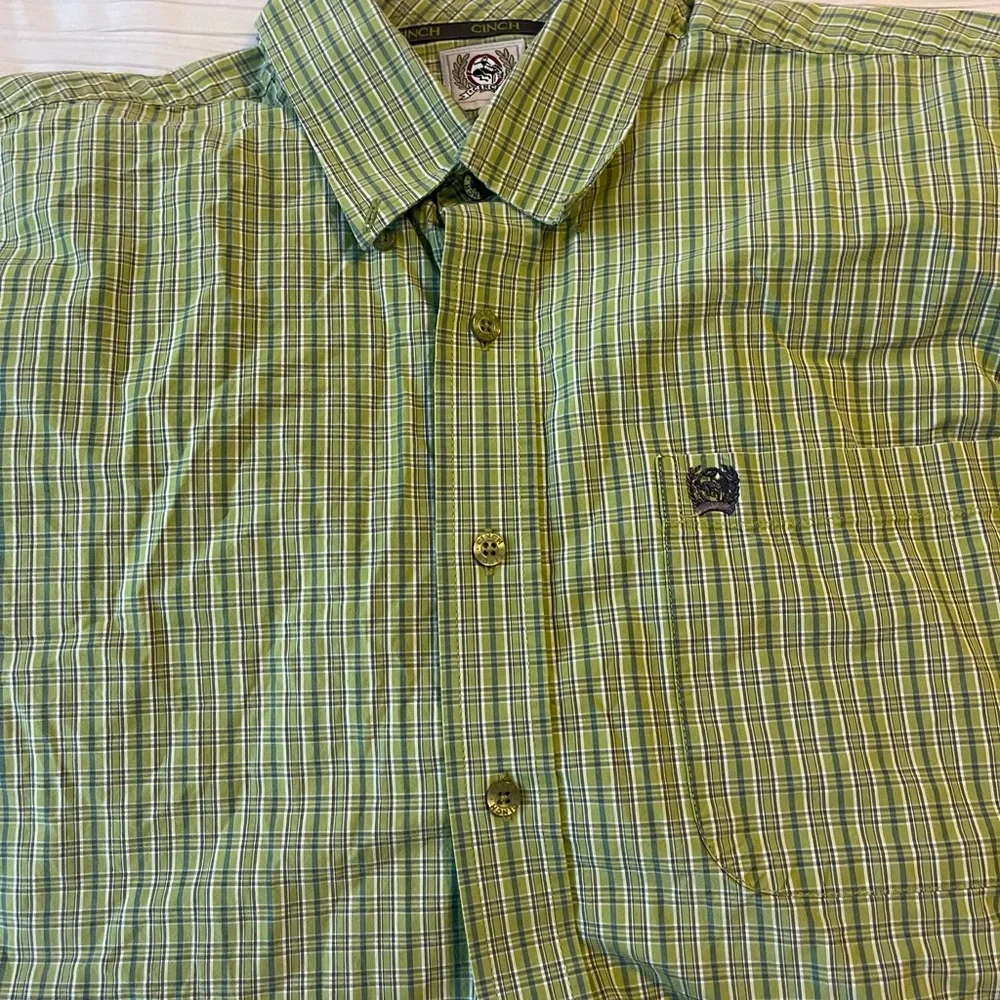 Cinch Men's Green Plaid Button-Down Shirt‎ Size Medium cowboy western